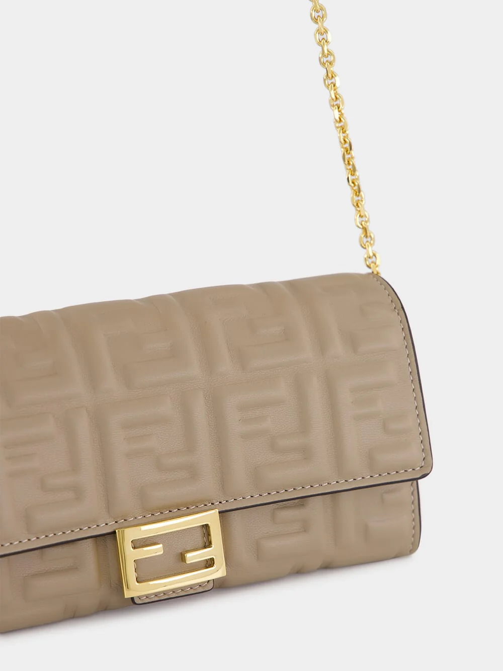 Dove Grey Nappa Leather Baguette Wallet with Chain - Image 7
