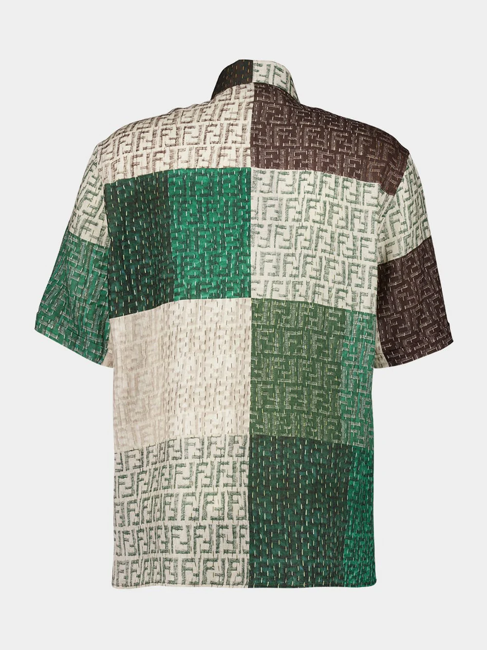 Green and Brown FF Linen Patchwork Shirt - Image 2