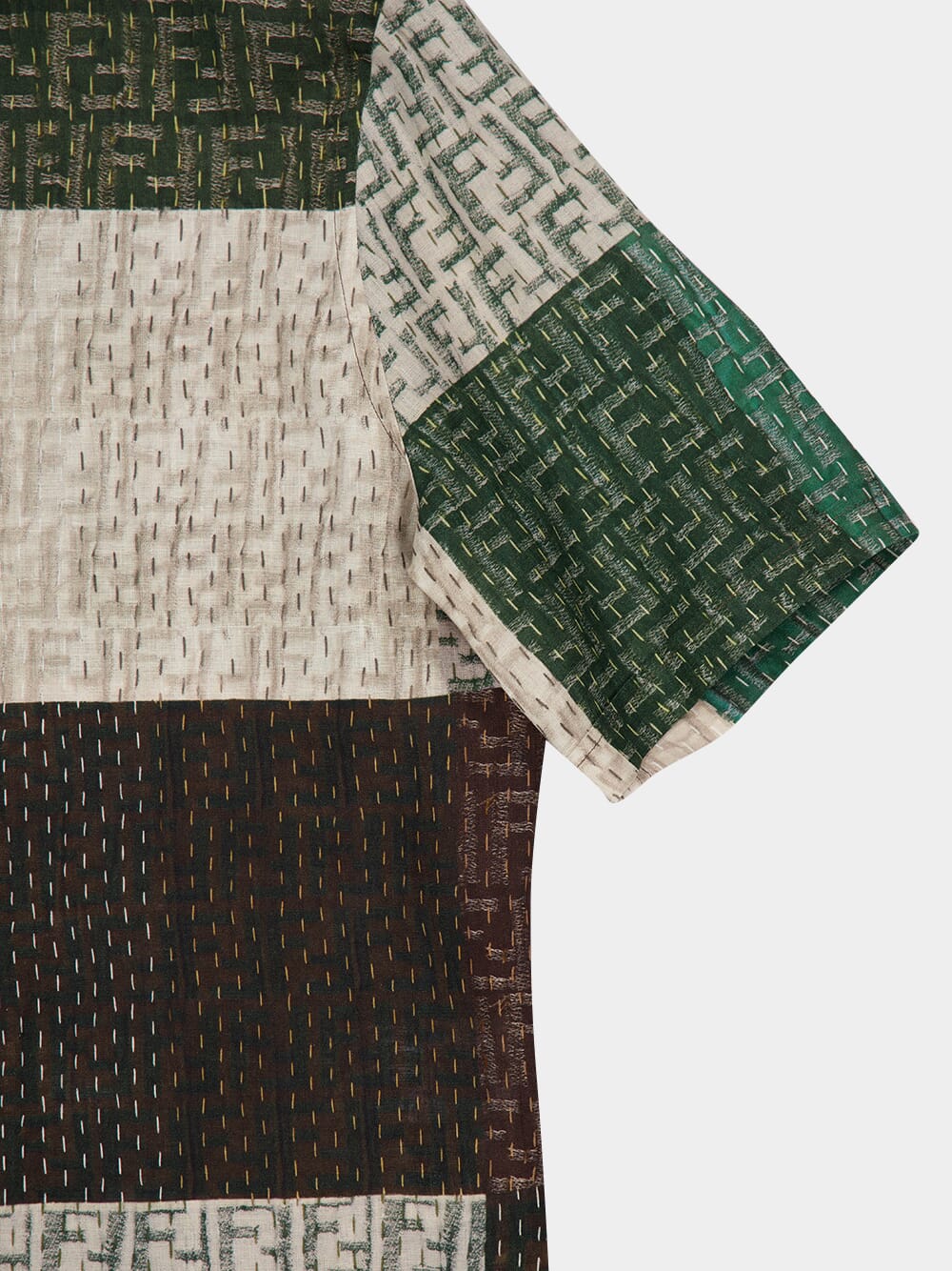 Green and Brown FF Linen Patchwork Shirt - Image 4