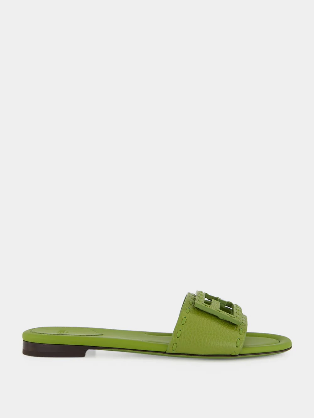 Green Baguette Leather Slides