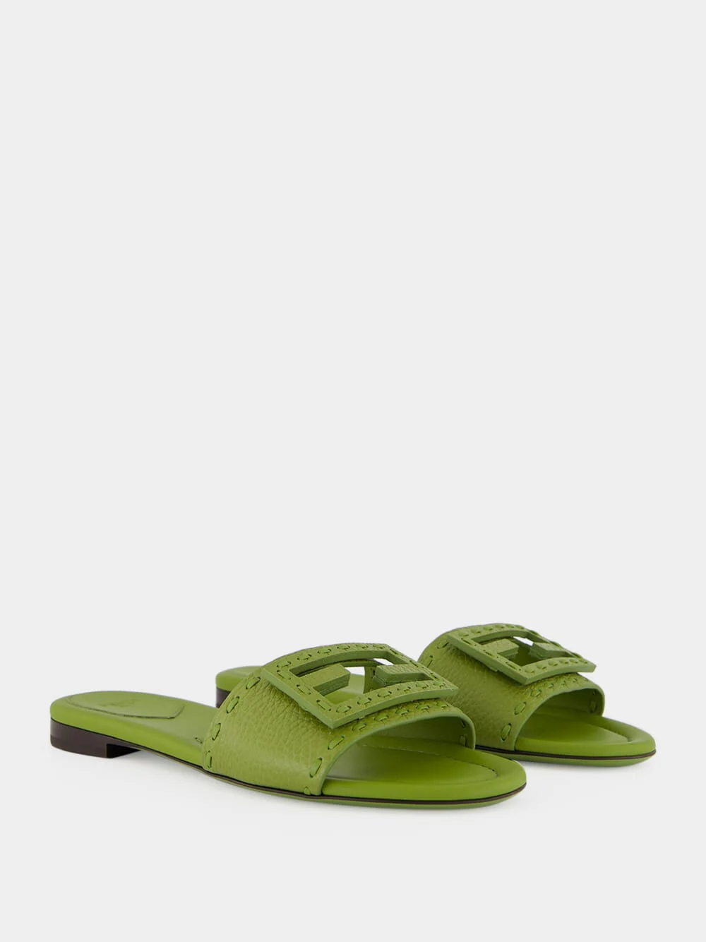 Green Baguette Leather Slides - Image 3