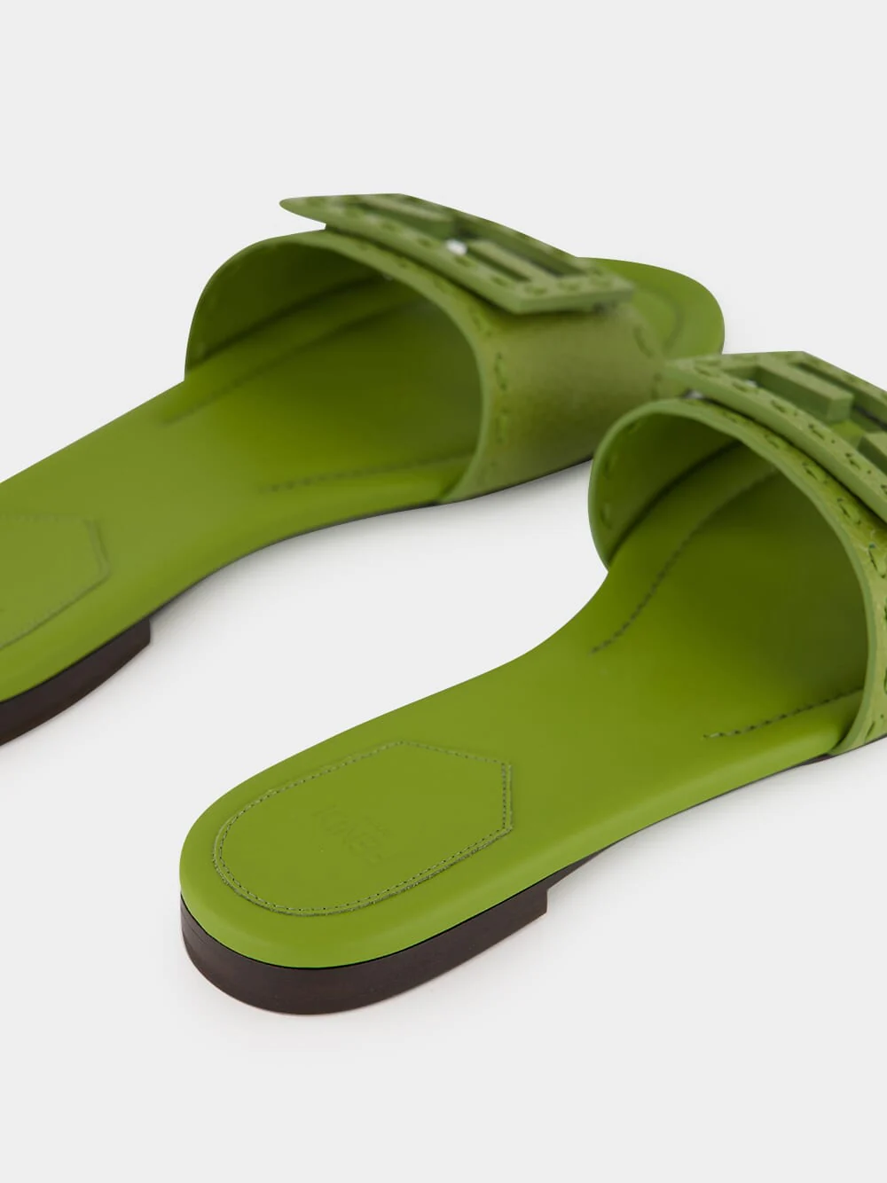 Green Baguette Leather Slides - Image 6