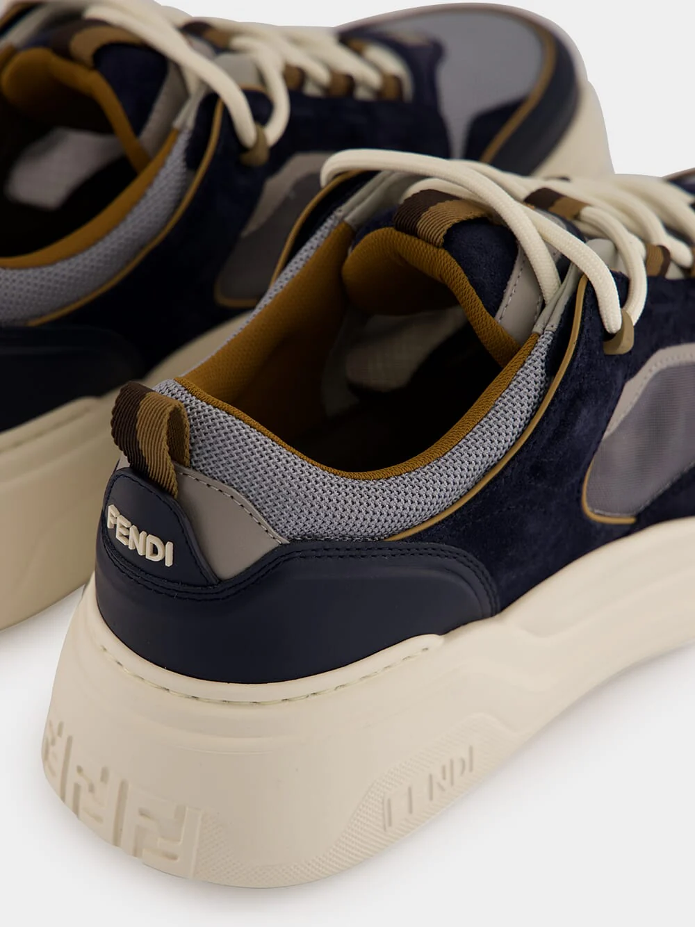 Grey Technical Fabric and Dark Blue Suede Force Trainers - Image 6