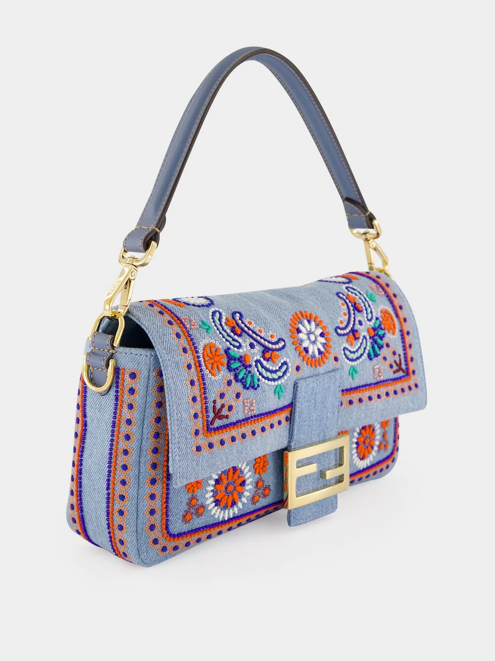 Light Blue Embroidered Baguette Bag - Image 3
