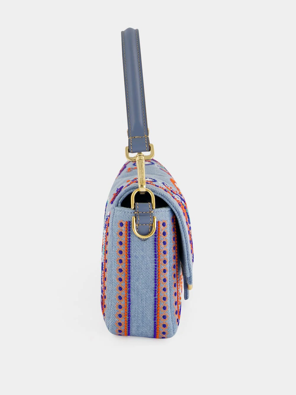 Light Blue Embroidered Baguette Bag - Image 4