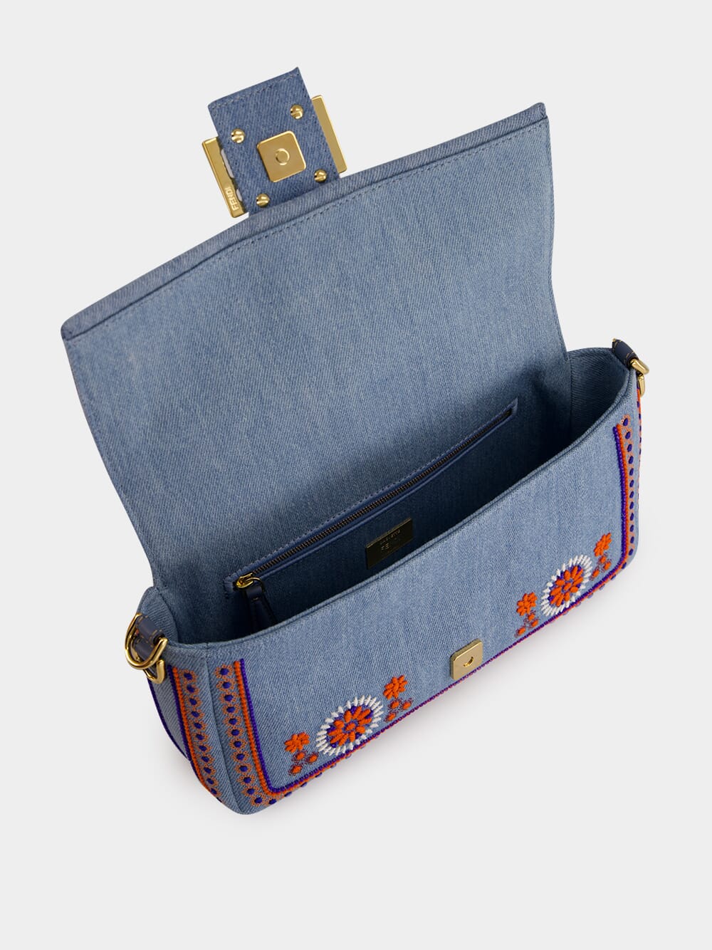 Light Blue Embroidered Baguette Bag - Image 6