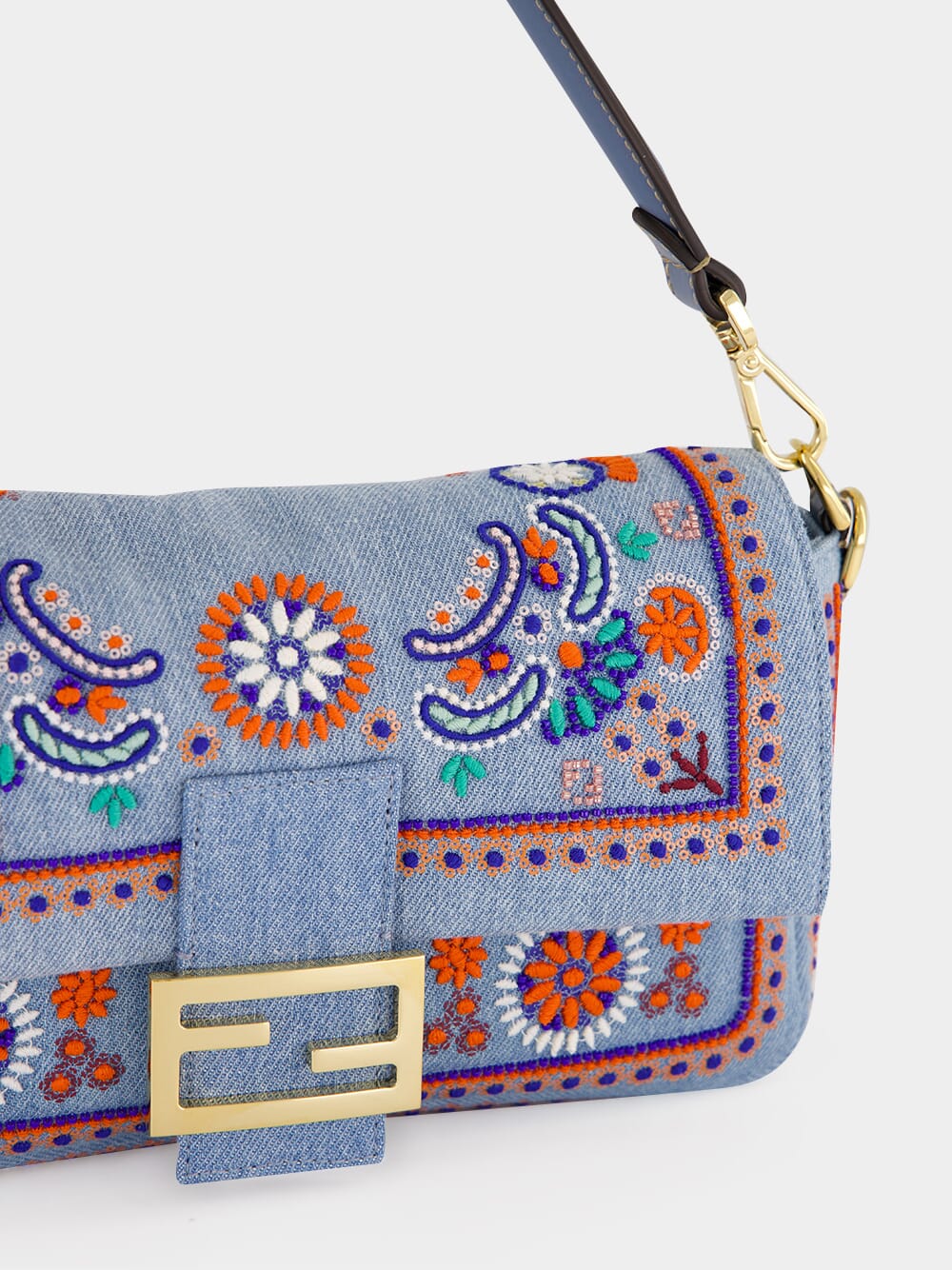 Light Blue Embroidered Baguette Bag - Image 7