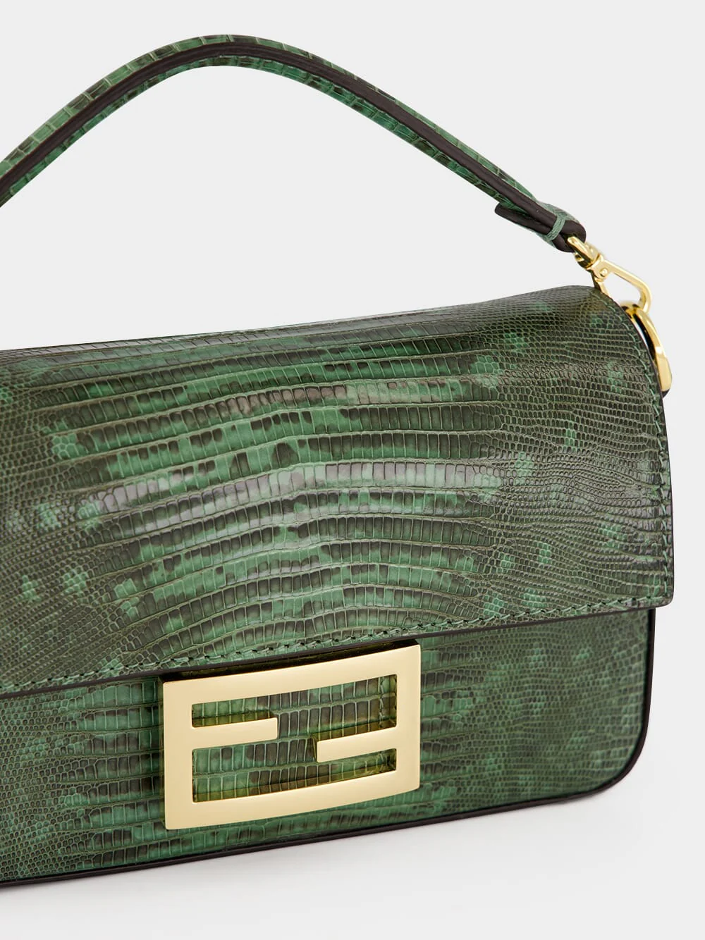 Green Lizard Leather Mini Baguette Bag - Image 7