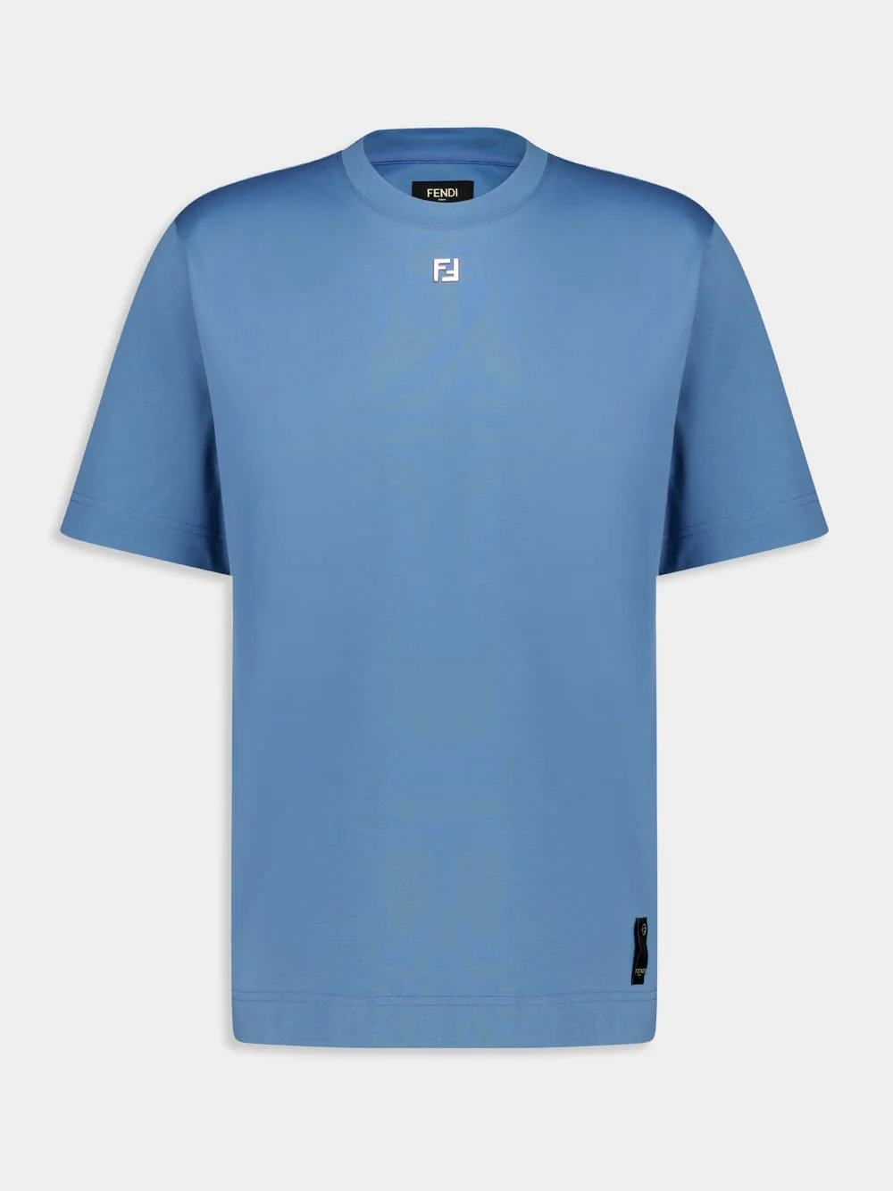 Light Blue Cotton T-Shirt with FF Detail