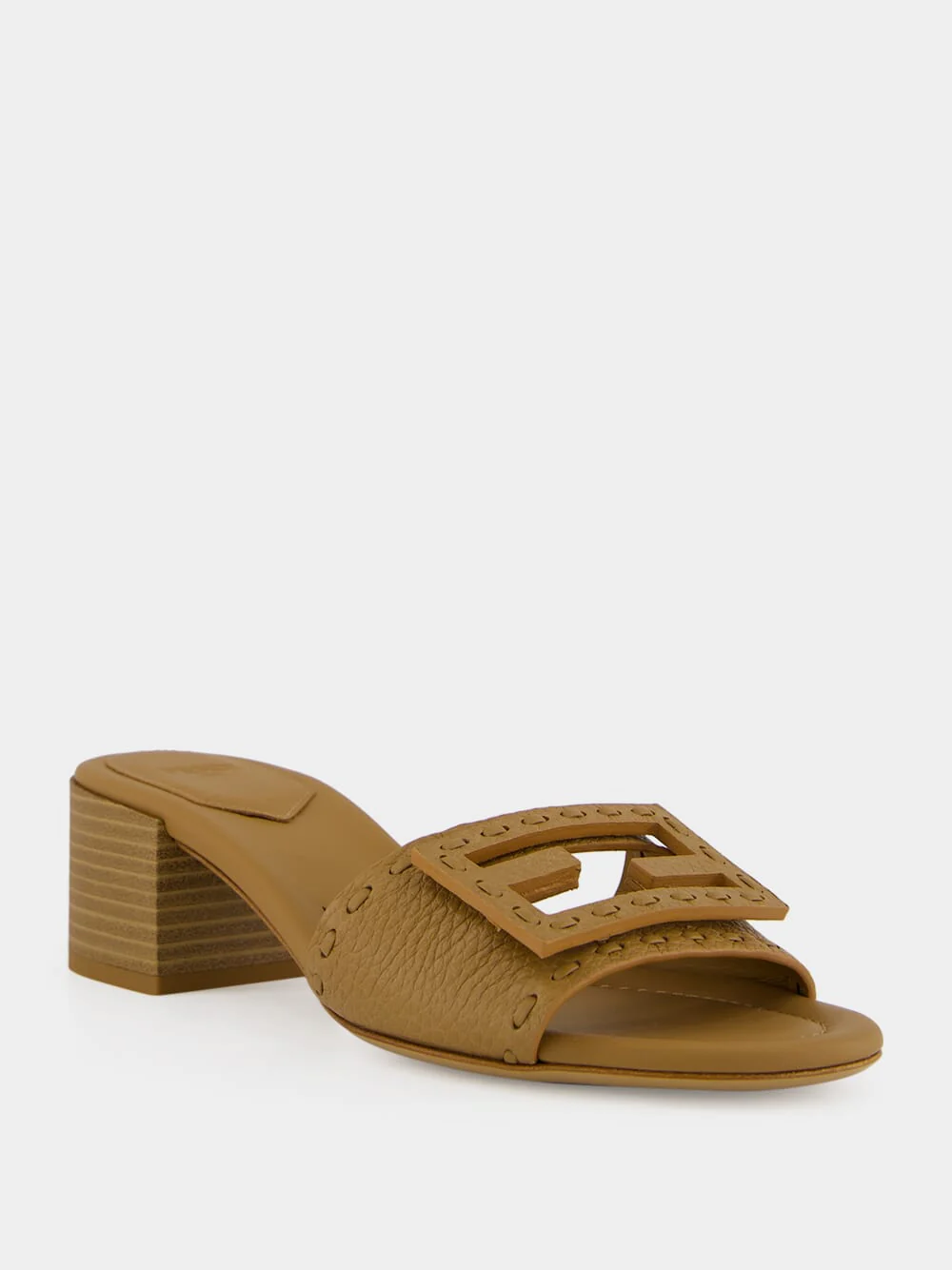 Light Brown Baguette Leather Heeled Slides - Image 2