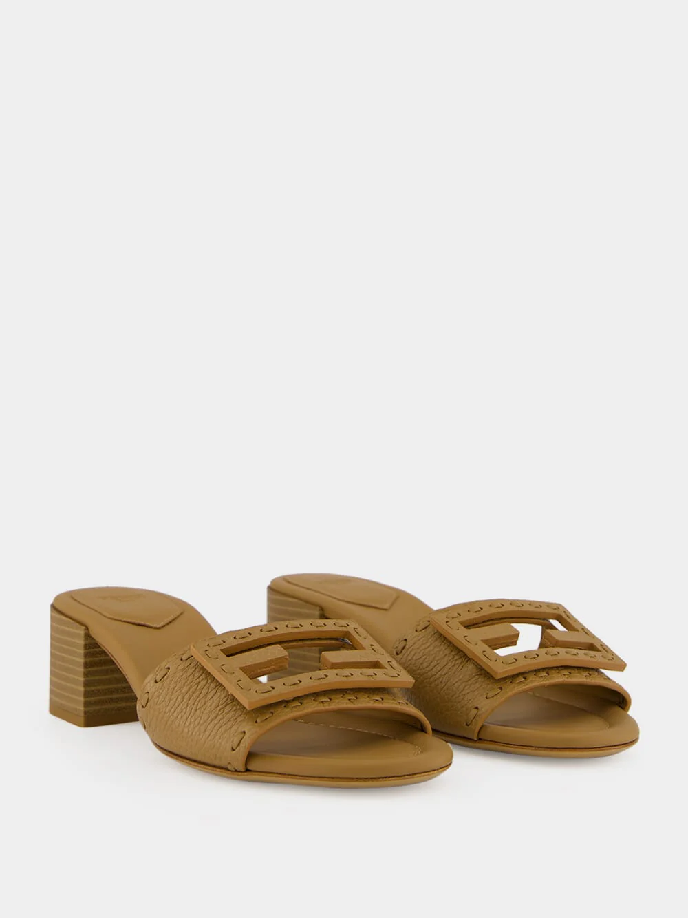 Light Brown Baguette Leather Heeled Slides - Image 3