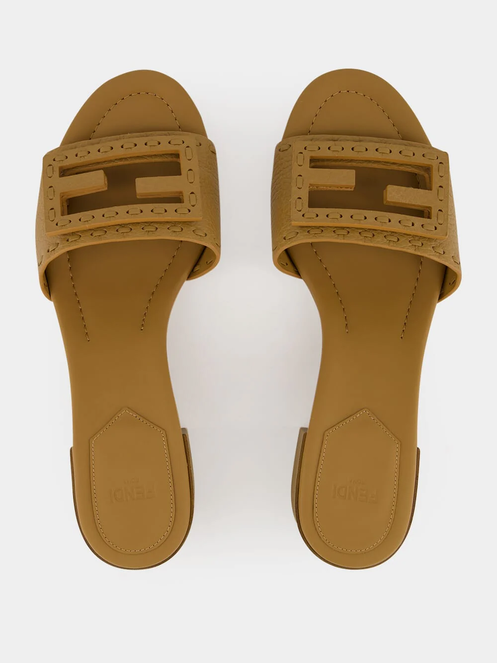 Light Brown Baguette Leather Heeled Slides - Image 4