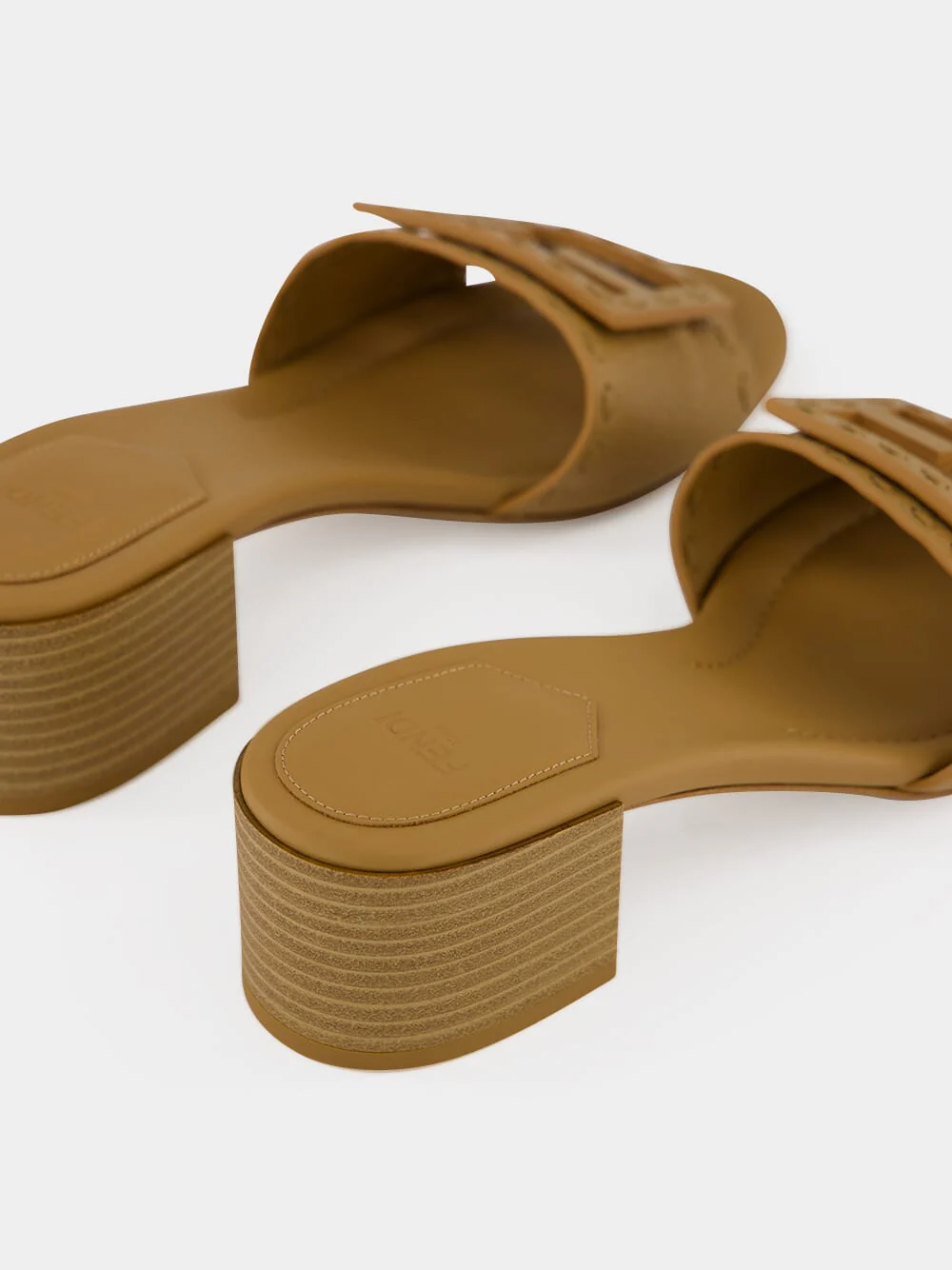 Light Brown Baguette Leather Heeled Slides - Image 6