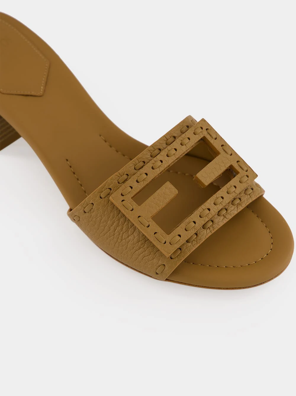 Light Brown Baguette Leather Heeled Slides - Image 7