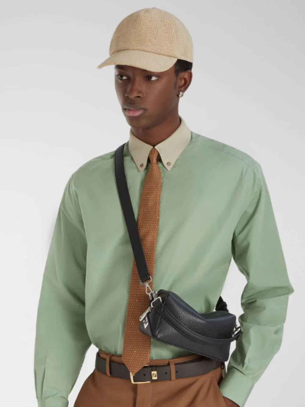 Light Green Poplin Shirt with Contrast Collar