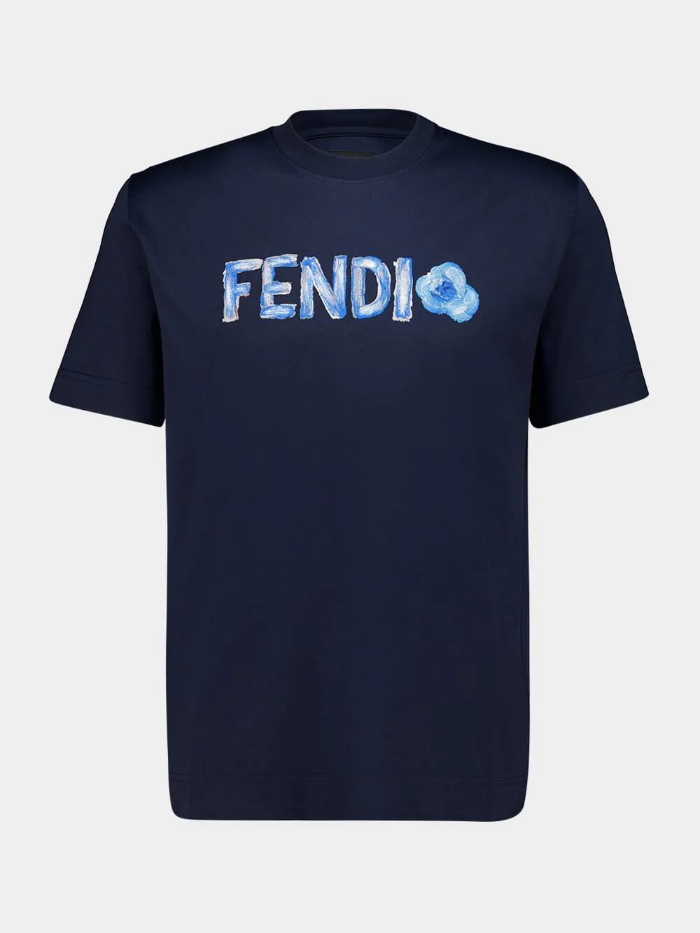 Navy Blue Cotton Flowers T-Shirt - Image 2