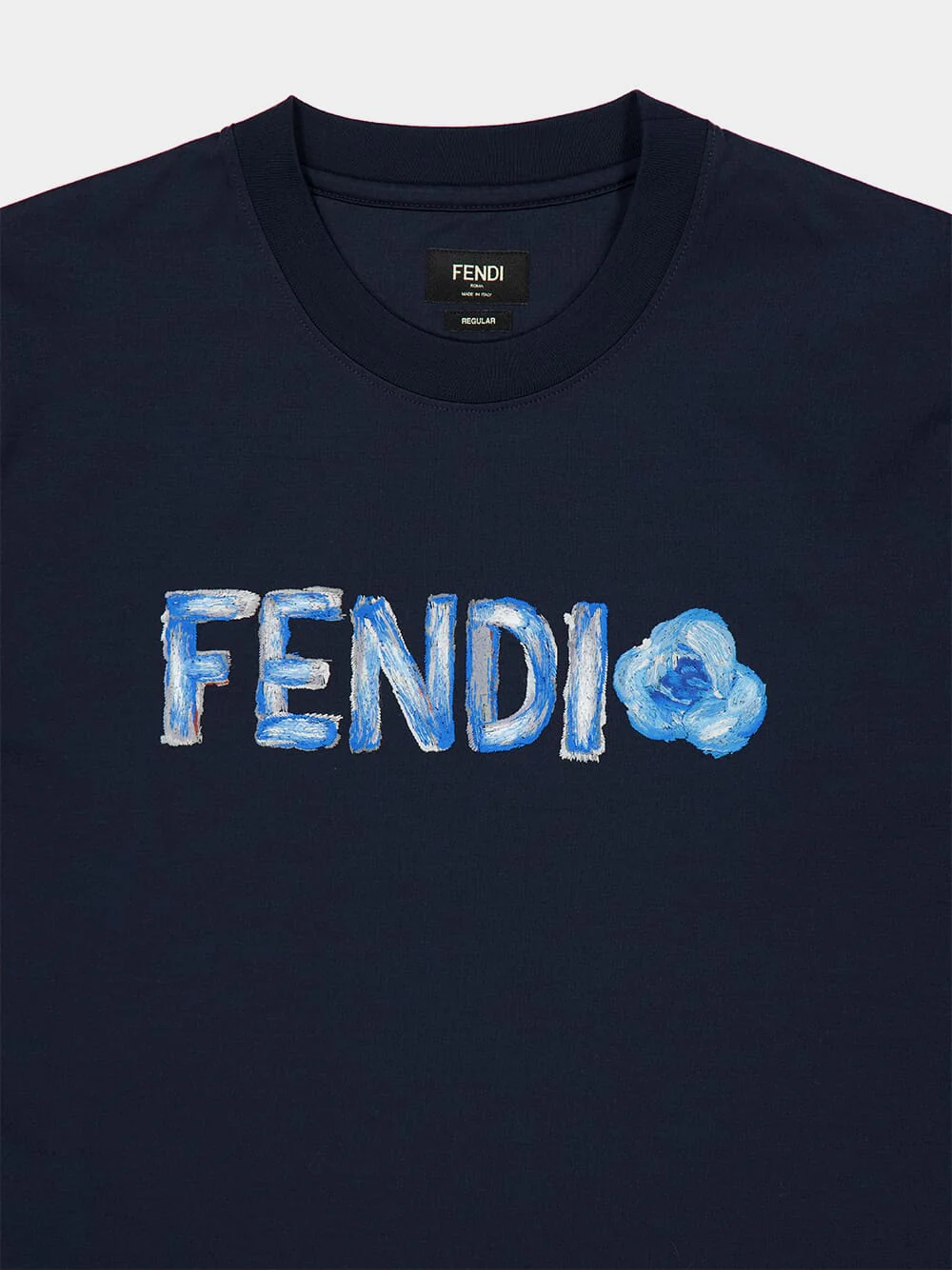 Navy Blue Cotton Flowers T-Shirt - Image 4