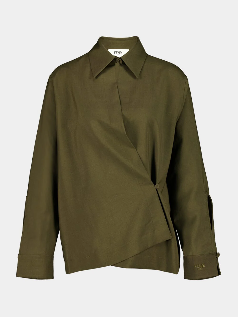 Olive Green Draped Wool Shirt