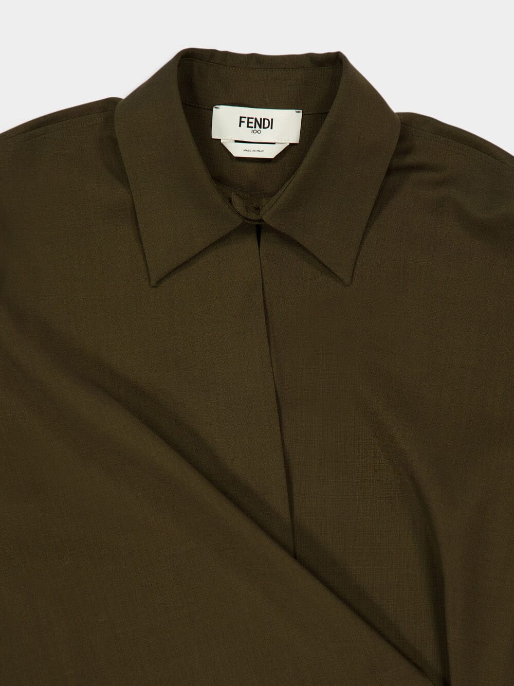 Olive Green Draped Wool Shirt - Image 3