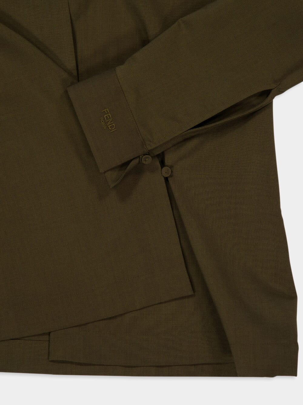 Olive Green Draped Wool Shirt - Image 4