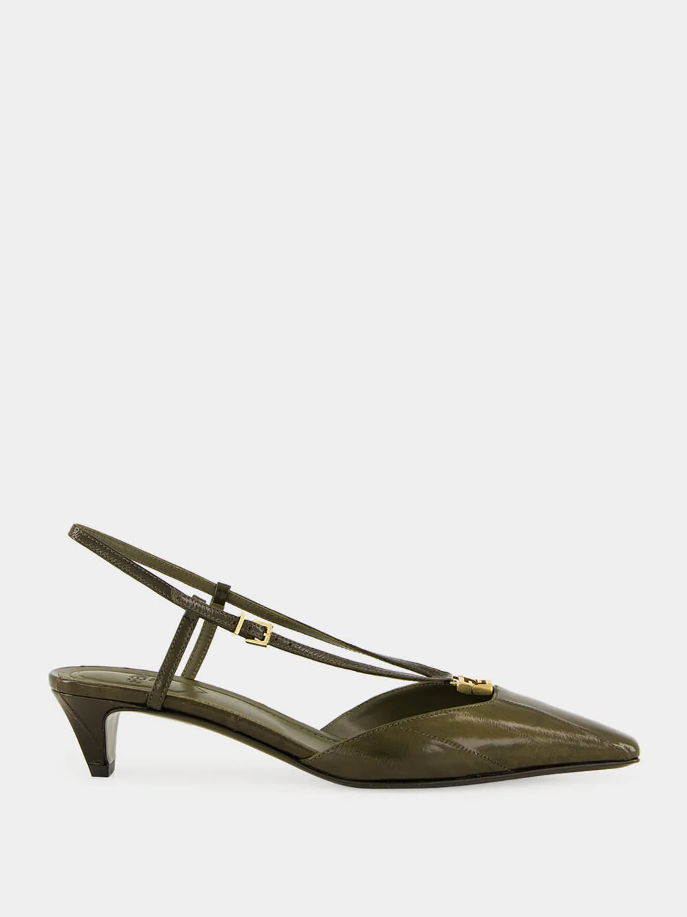 Olive Green FFold Leather Slingbacks