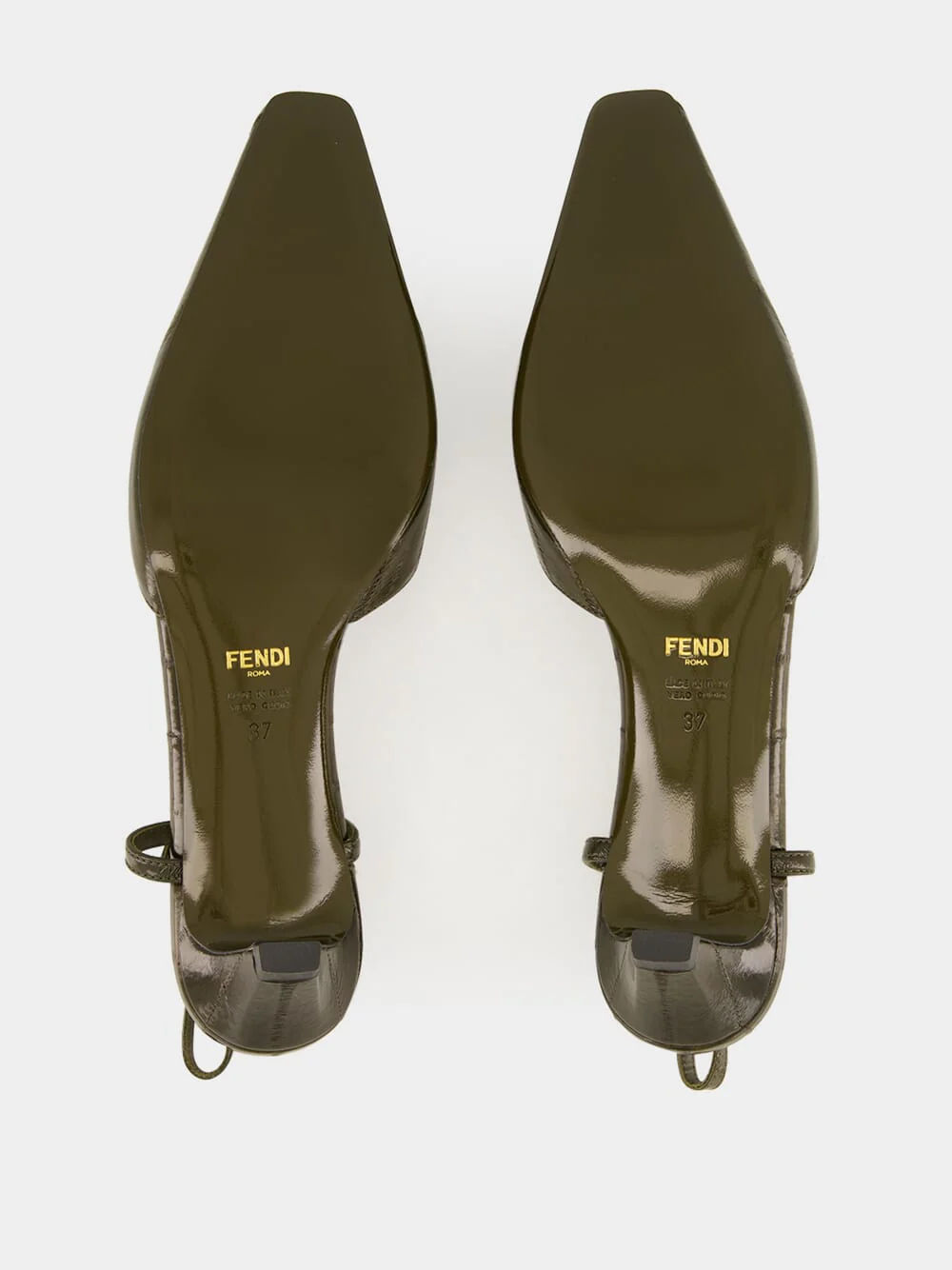 Olive Green FFold Leather Slingbacks - Image 6
