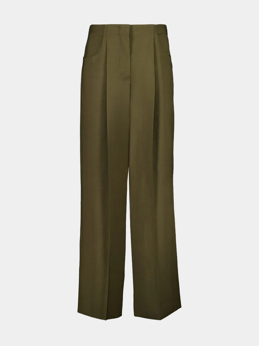 Olive Green Wool and Mohair Wide-Leg Trousers