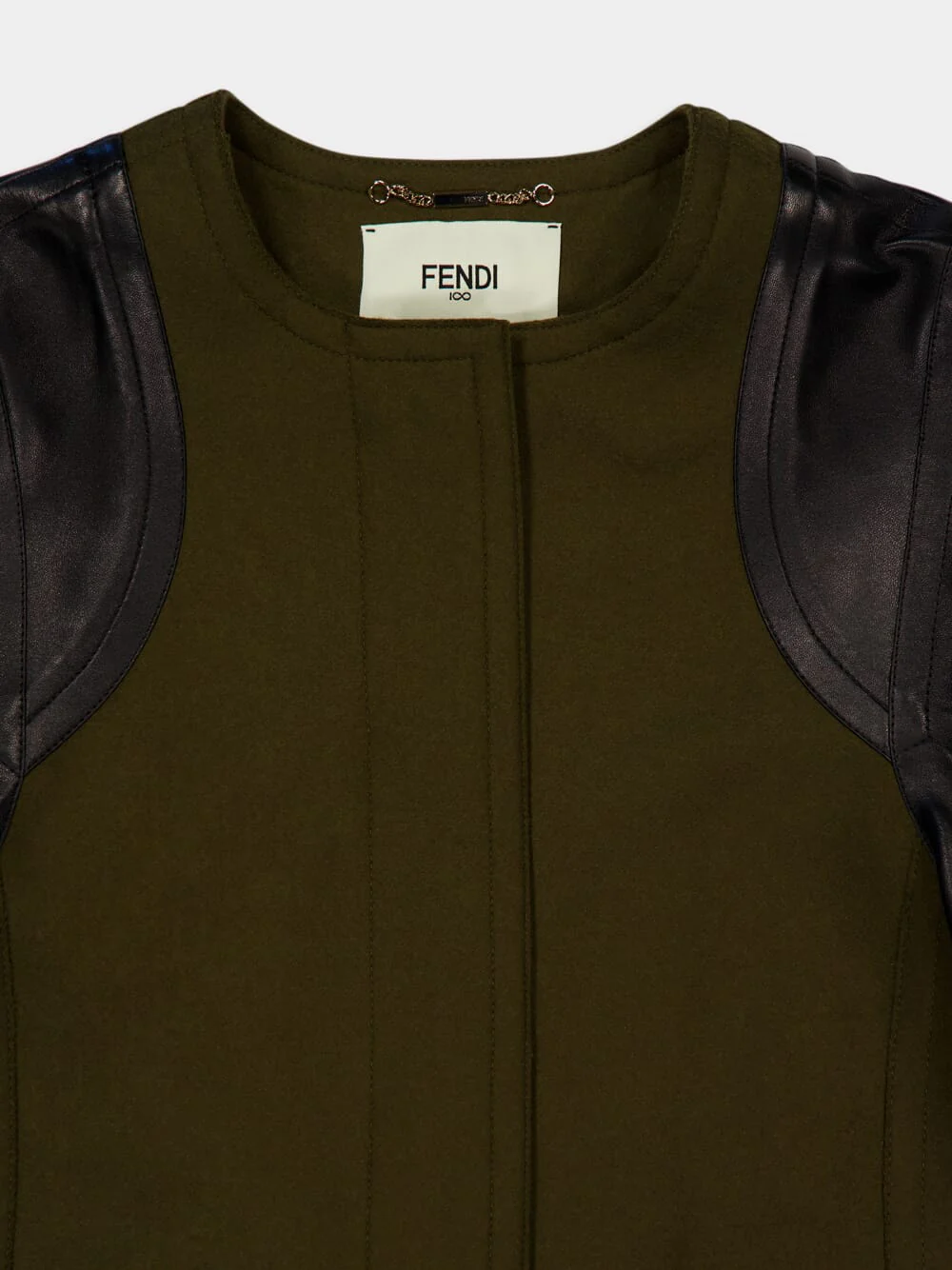 Olive Wool Coat with Leather Sleeves - Image 3