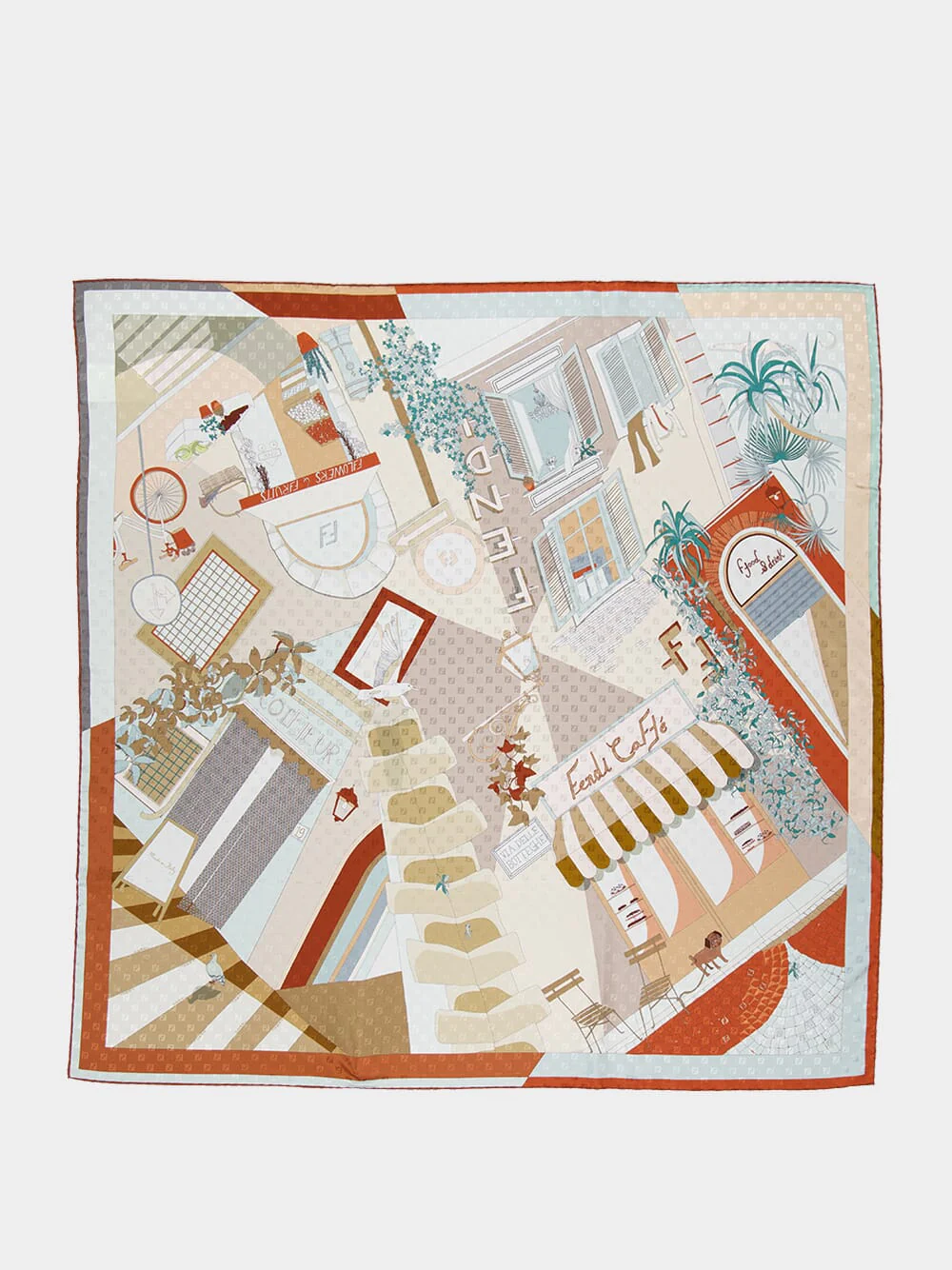 Orange Walking Around Rome Silk Foulard