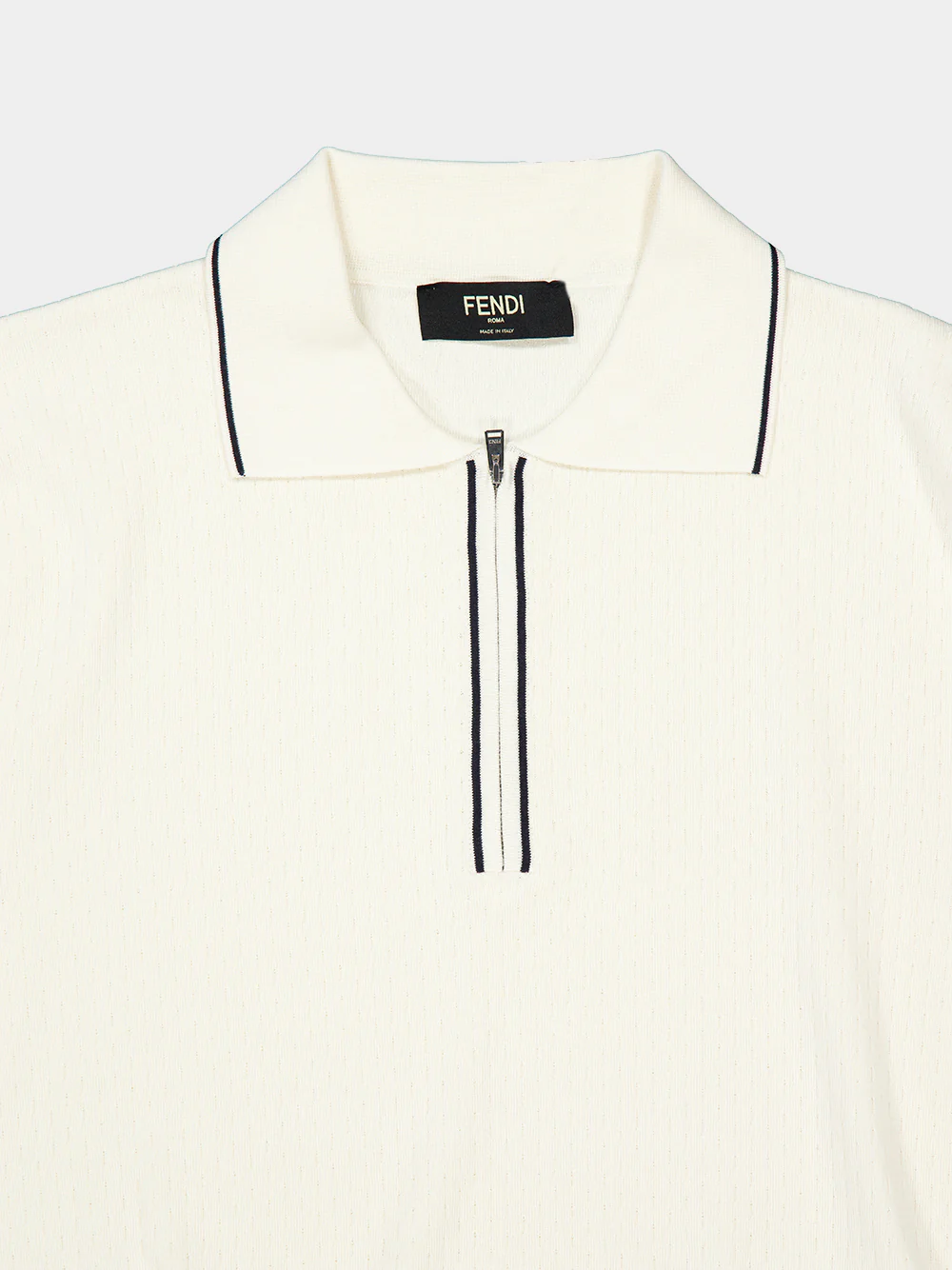 White Silk and Cotton Zip Polo Shirt - Image 4