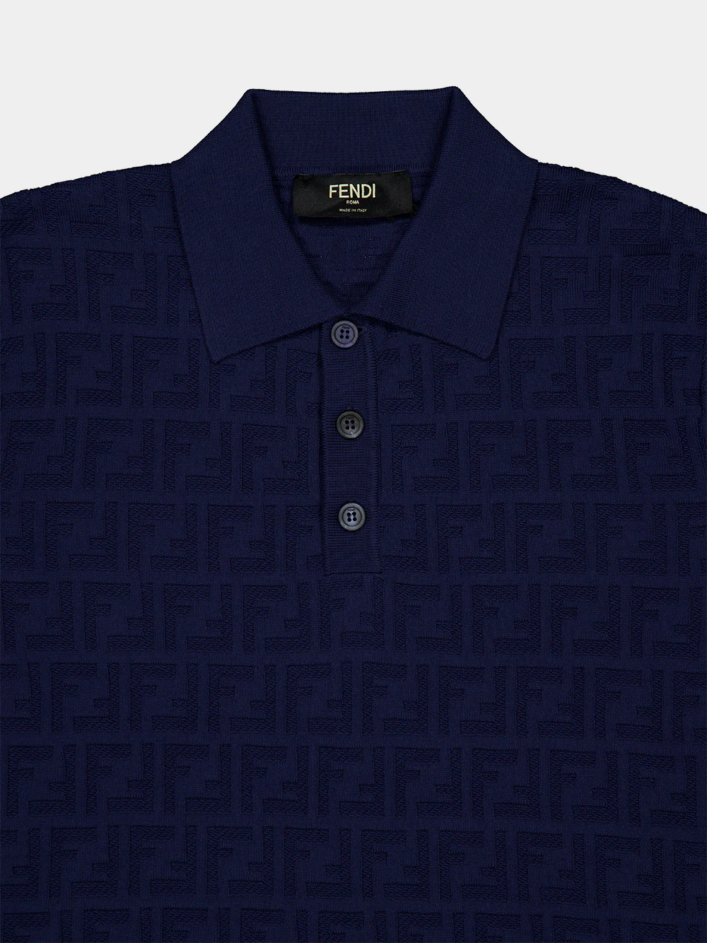Dark Blue Cotton FF Knit Polo Shirt - Image 3