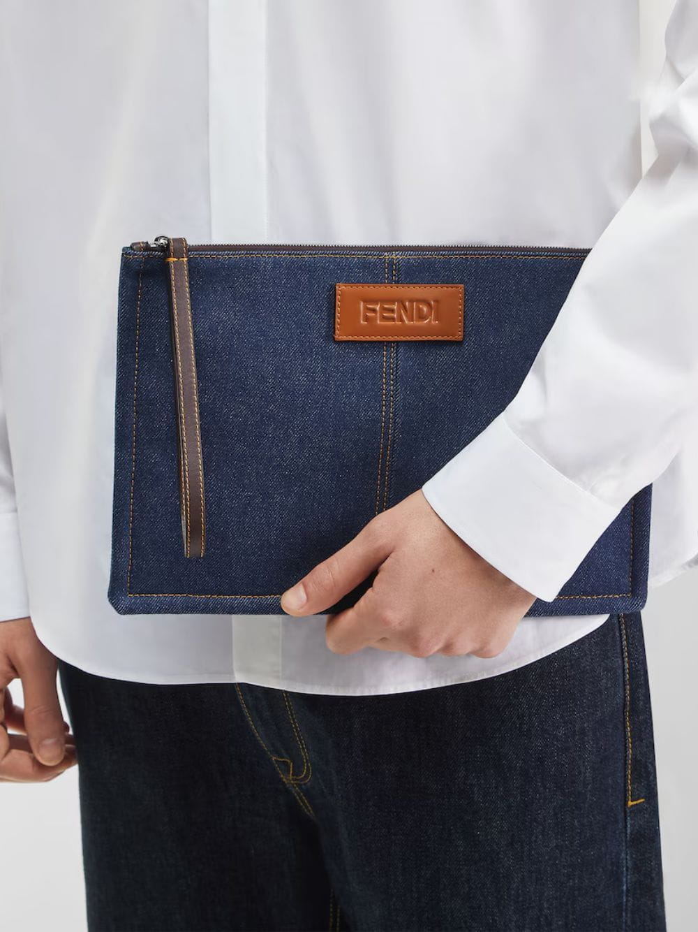 Dark Blue Denim FF Medium Flat Pouch - Image 2