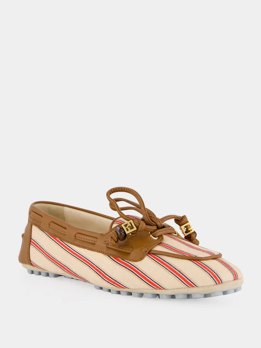 Red and Beige Striped FF Canvas Driving Loafers - Image 2