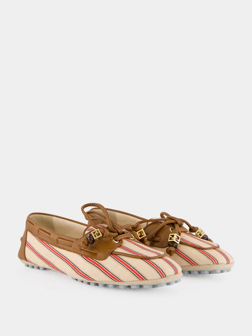 Red and Beige Striped FF Canvas Driving Loafers - Image 3