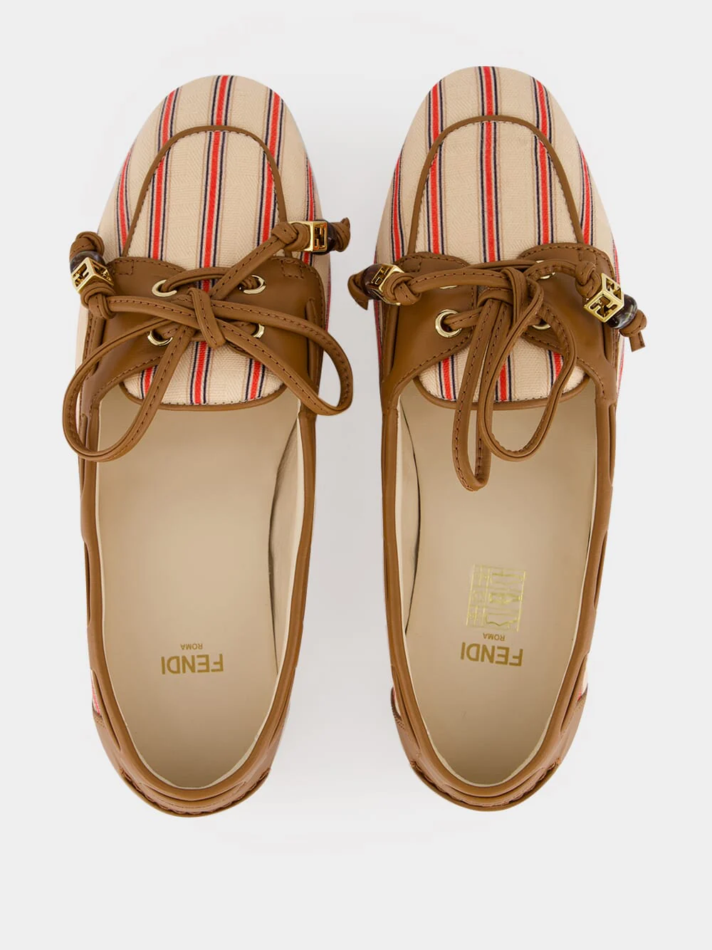 Red and Beige Striped FF Canvas Driving Loafers - Image 4