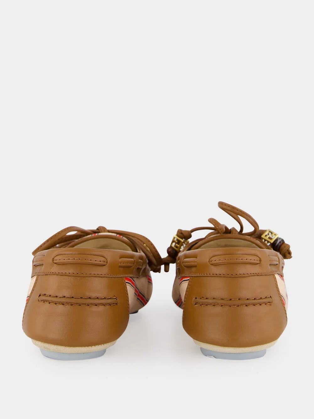 Red and Beige Striped FF Canvas Driving Loafers - Image 5