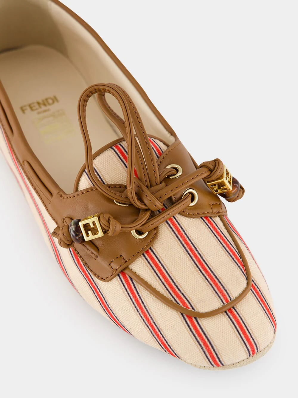 Red and Beige Striped FF Canvas Driving Loafers - Image 7