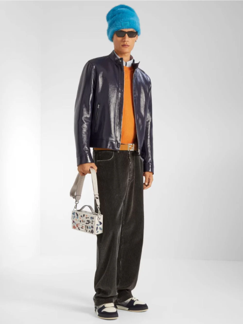 Shiny Blue Leather Biker Blouson Jacket - Image 2
