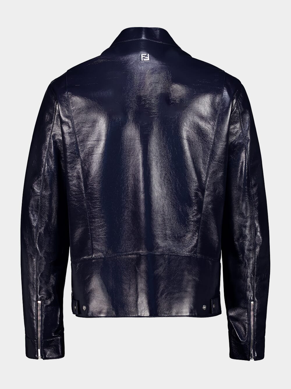 Shiny Blue Leather Biker Blouson Jacket - Image 3