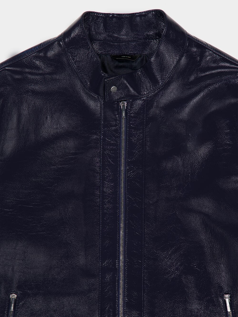 Shiny Blue Leather Biker Blouson Jacket - Image 4