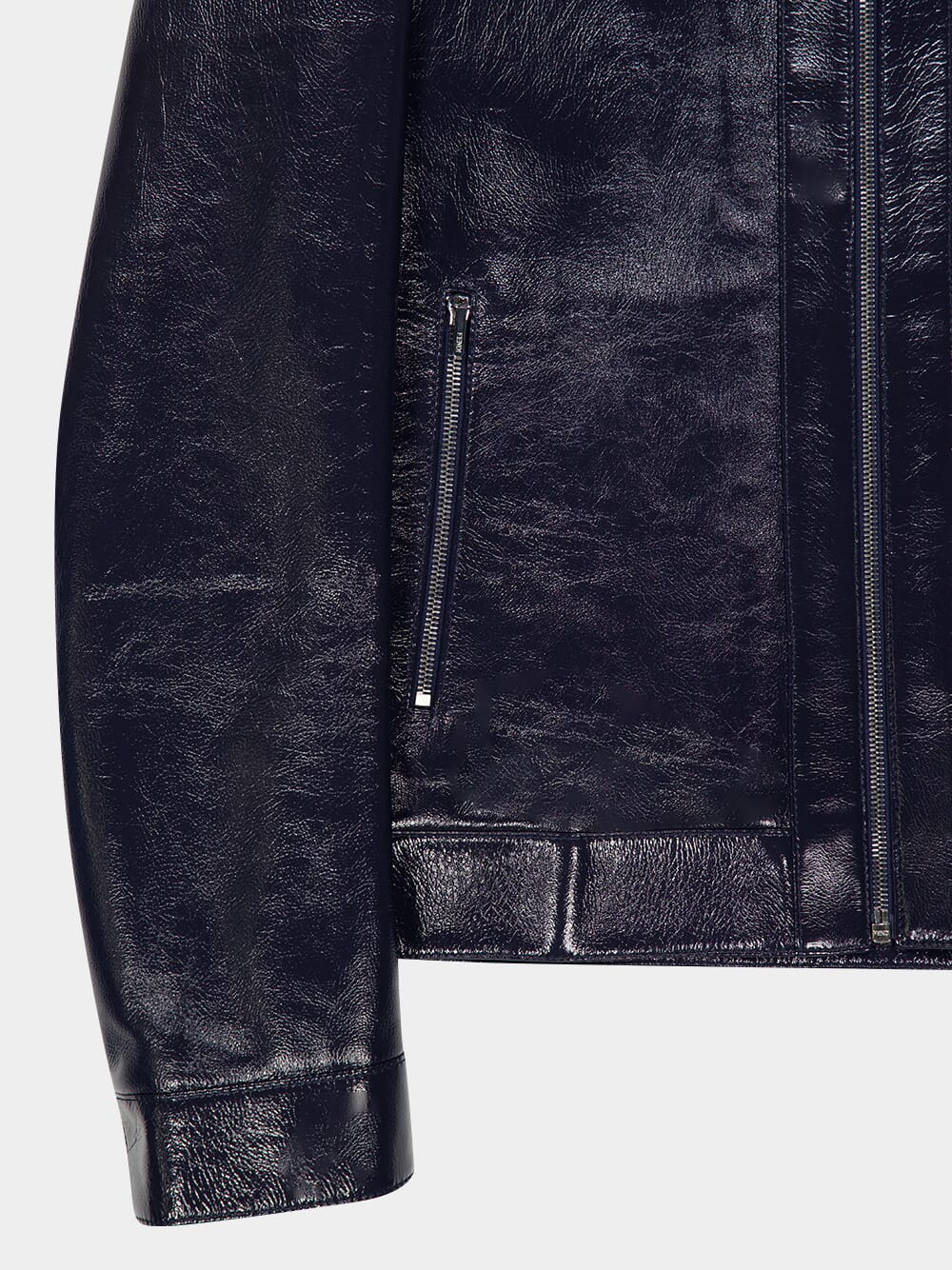 Shiny Blue Leather Biker Blouson Jacket - Image 5