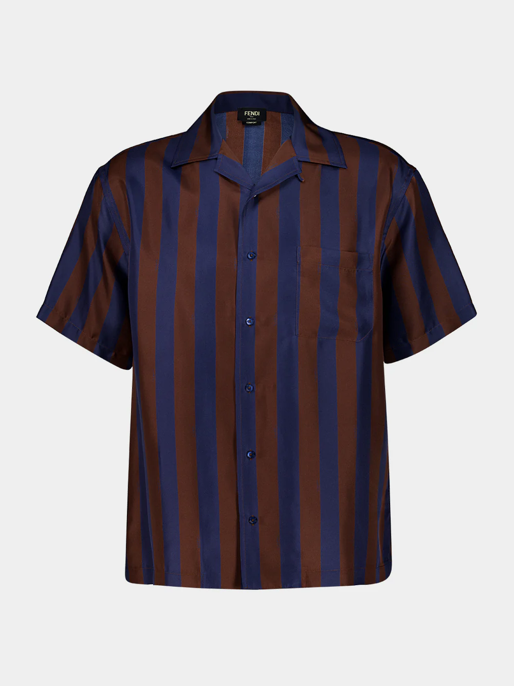 Brown and Navy Blue Pequin Silk Shirt