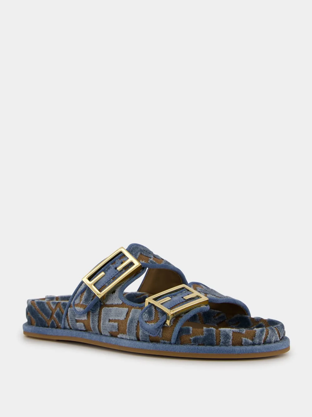 Blue Fendi Feel Jacquard Velvet Slides - Image 2