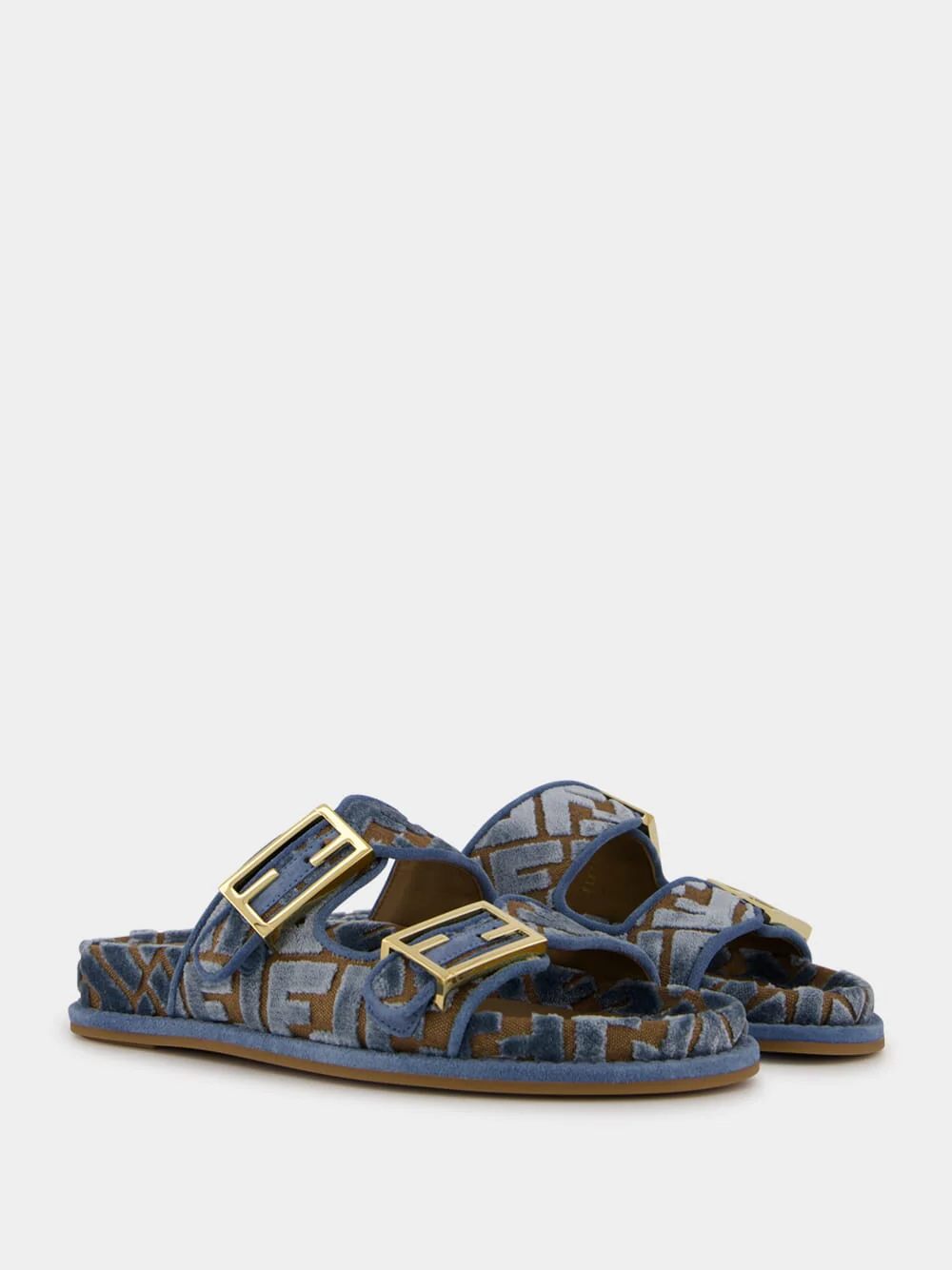 Blue Fendi Feel Jacquard Velvet Slides - Image 3