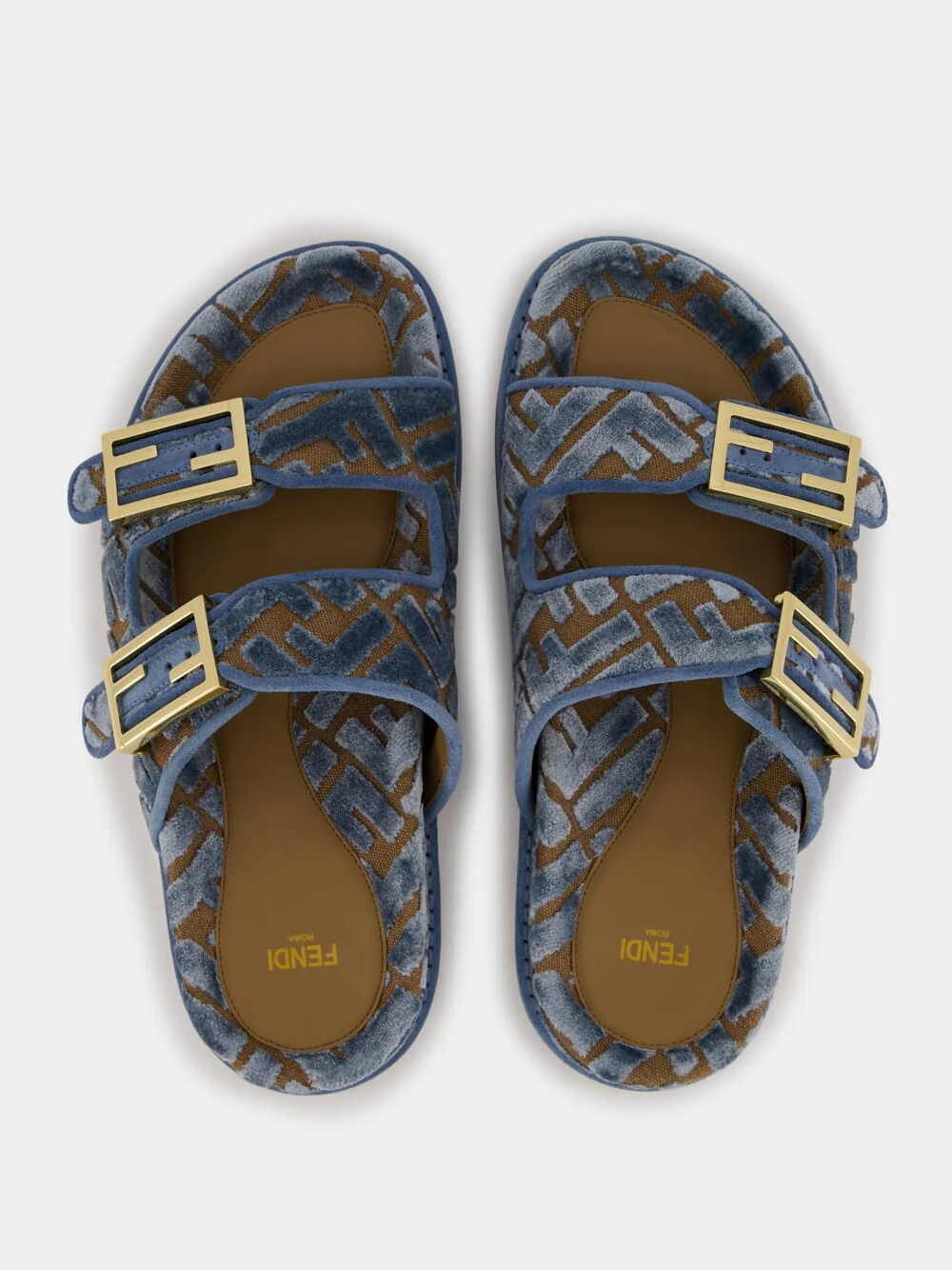 Blue Fendi Feel Jacquard Velvet Slides - Image 4