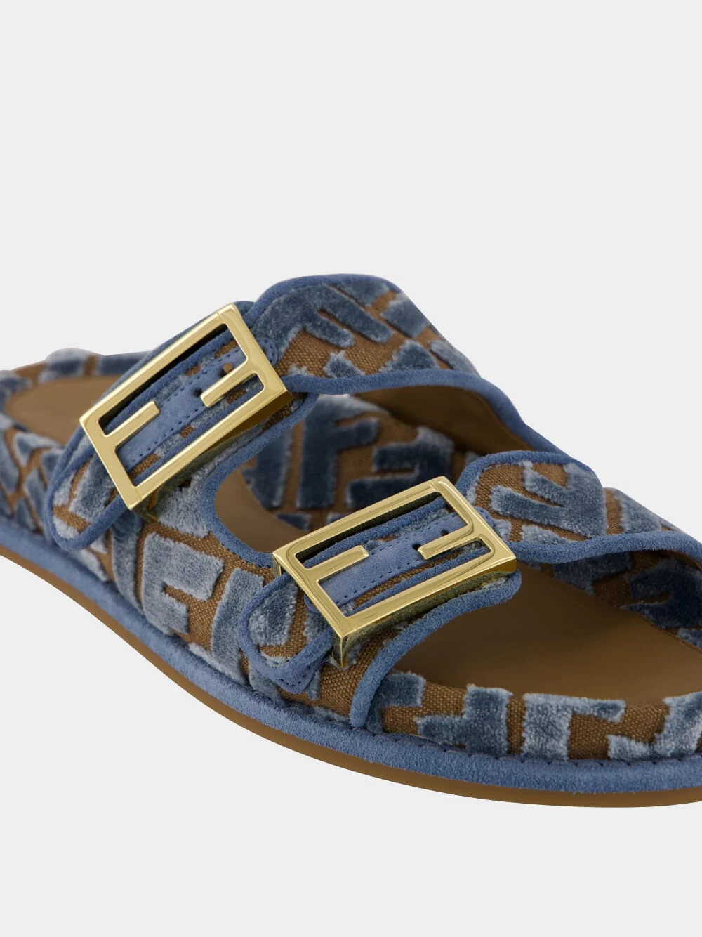 Blue Fendi Feel Jacquard Velvet Slides - Image 7