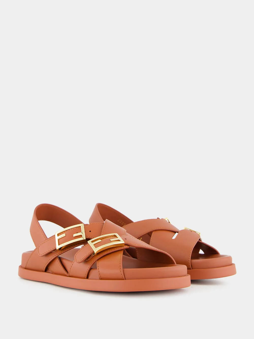 Sienna Brown Leather Slides with FF Buckles - Image 3