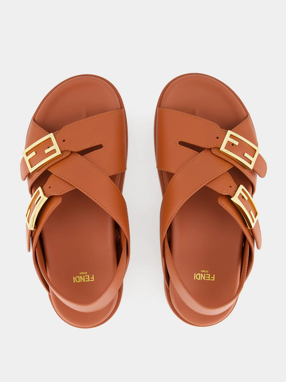 Sienna Brown Leather Slides with FF Buckles - Image 4