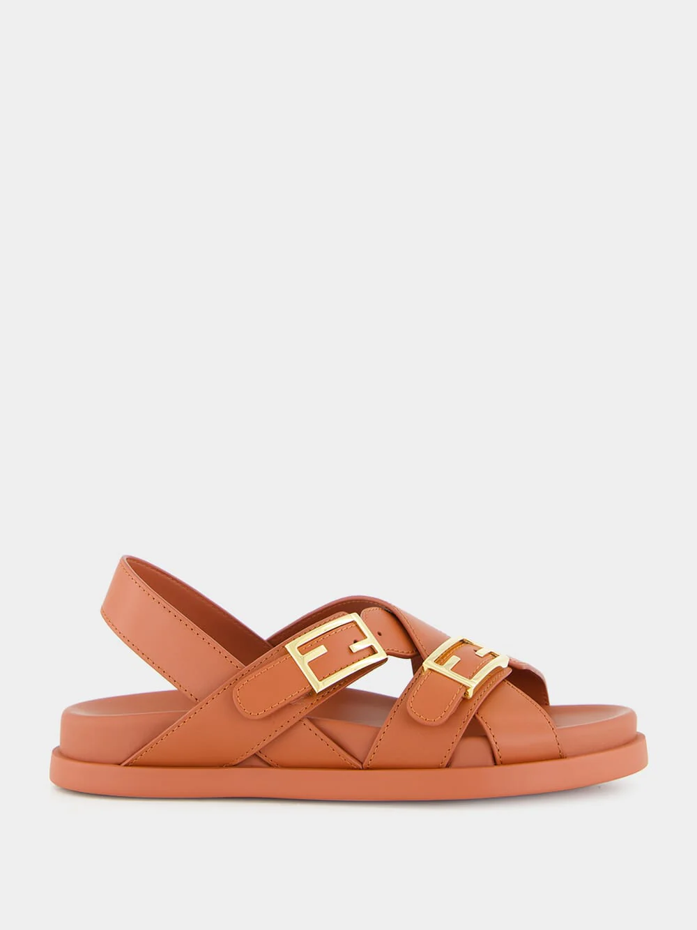 Sienna Brown Leather Slides with FF Buckles - Image 6