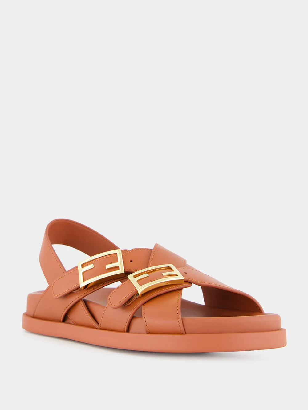 Sienna Brown Leather Slides with FF Buckles - Image 7